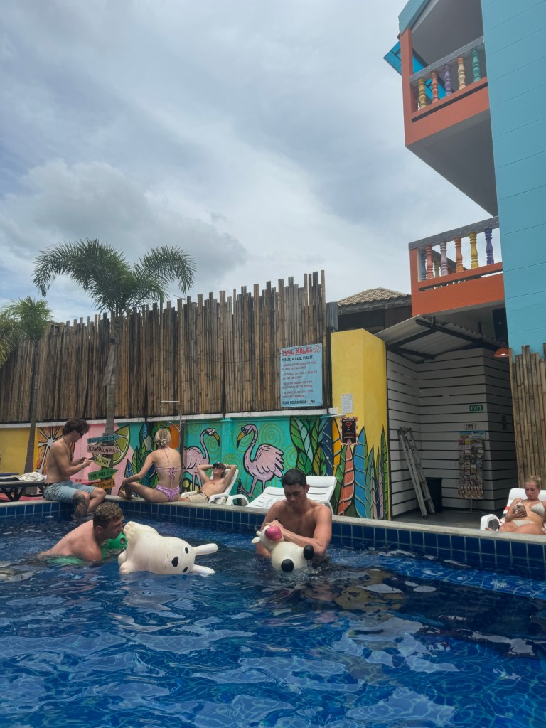 Pool outside door rooms in Revolution Hostel