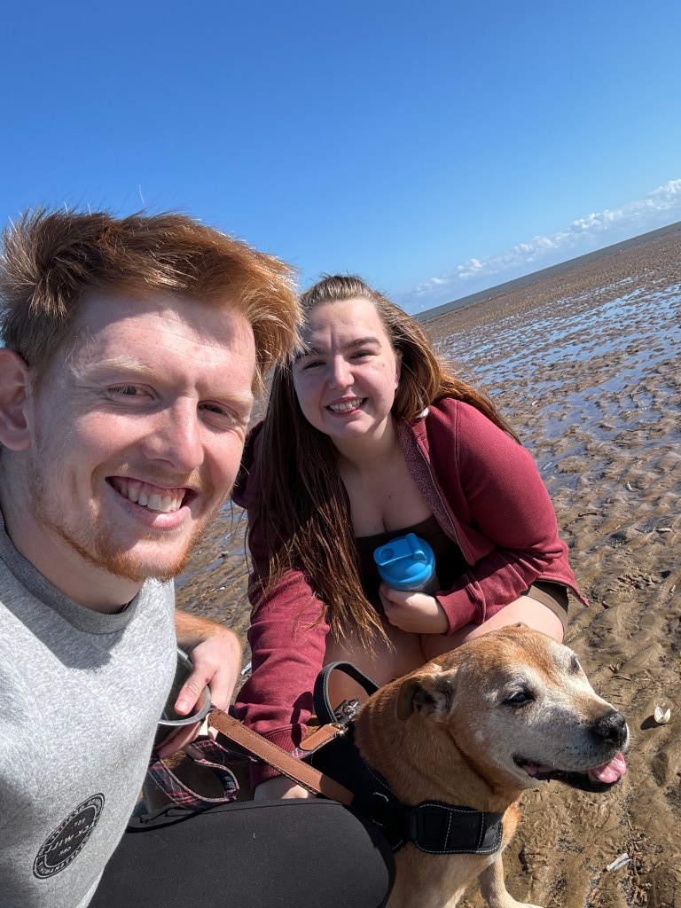 Our dog Bruce (an old staffy), at Old Hunstanton beach for his 17th birthday