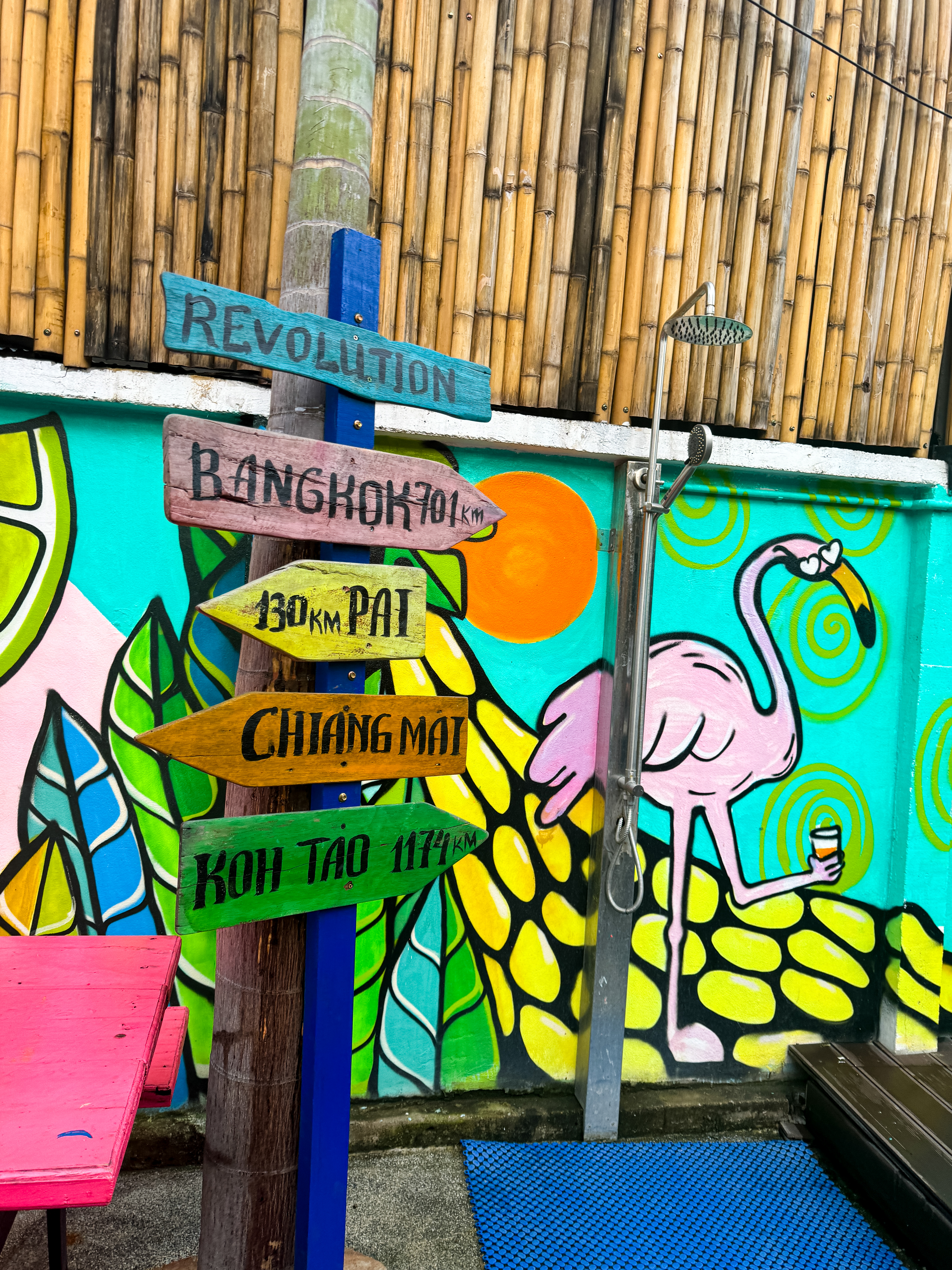 Revolution Hostel sign in Chiang Mai.