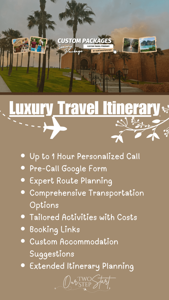 Luxury custom travel itinerary by Ourtwostepstart